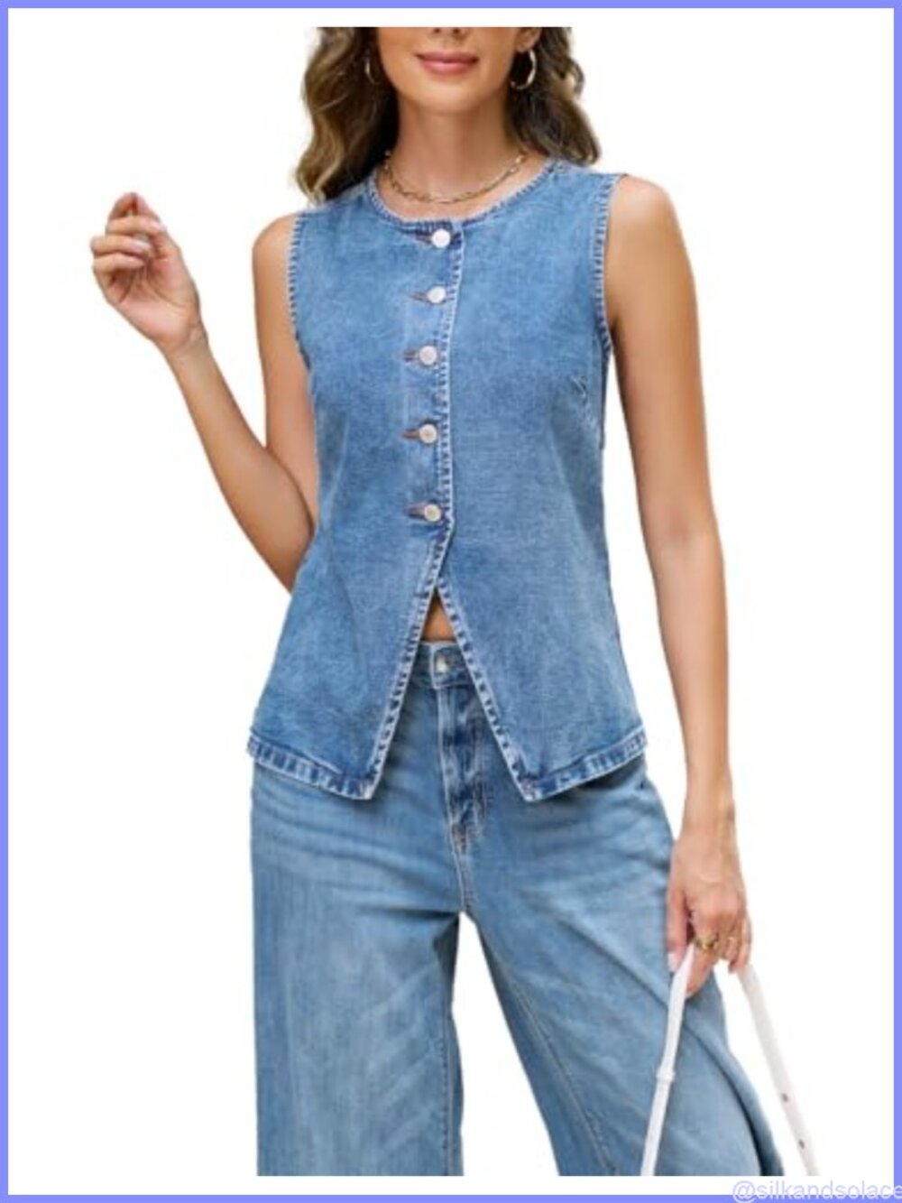 Sleeveless Long Denim Vest for Women Casual Button Down Jean Waistcoat